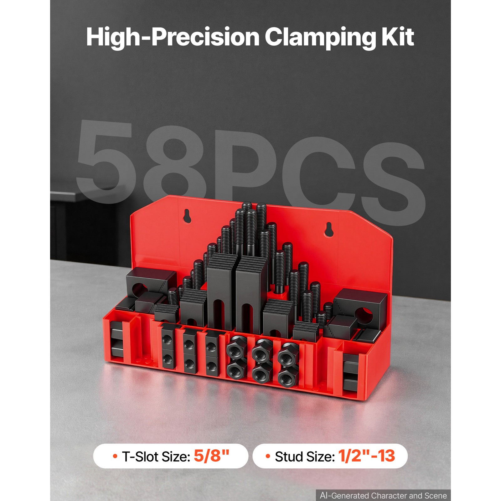 Uimoso 58-Piece 5/8″ T-Slot Clamp Kit with 1/2″-13 Threaded Studs