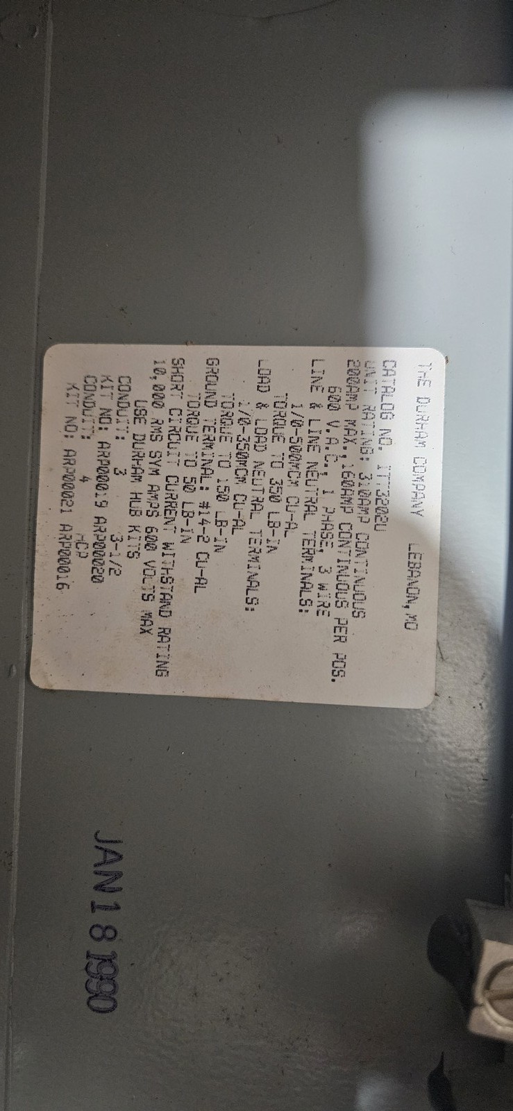Durham ITT3202U 2-Gang Meter Socket 320A Total (200A Per Position) Ringless