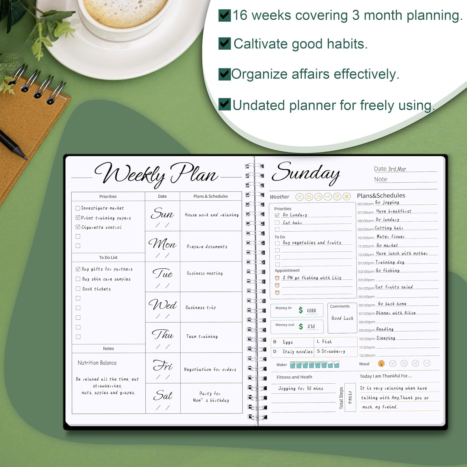 Daily Weekly Planner with Hourly Schedules, to Do List, Daily Planner for Office