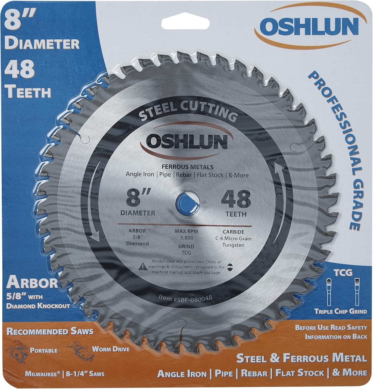 Oshlun SBF-080048 8-Inch 48 Tooth TCG Saw Blade with 48 Ferrous, Silver