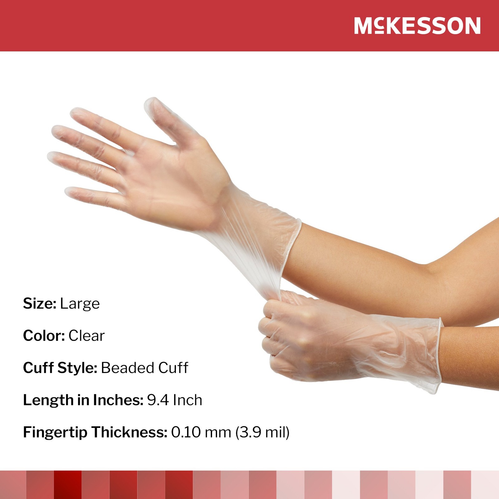 McKesson Vinyl Exam Glove Standard Cuff Length LARGE 100 per Box