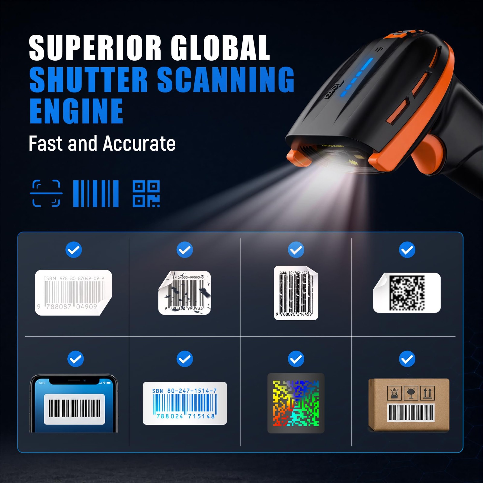 Tera Barcode Scanner Wireless with Stand: 1D 2D QR with Power Switch, D6100