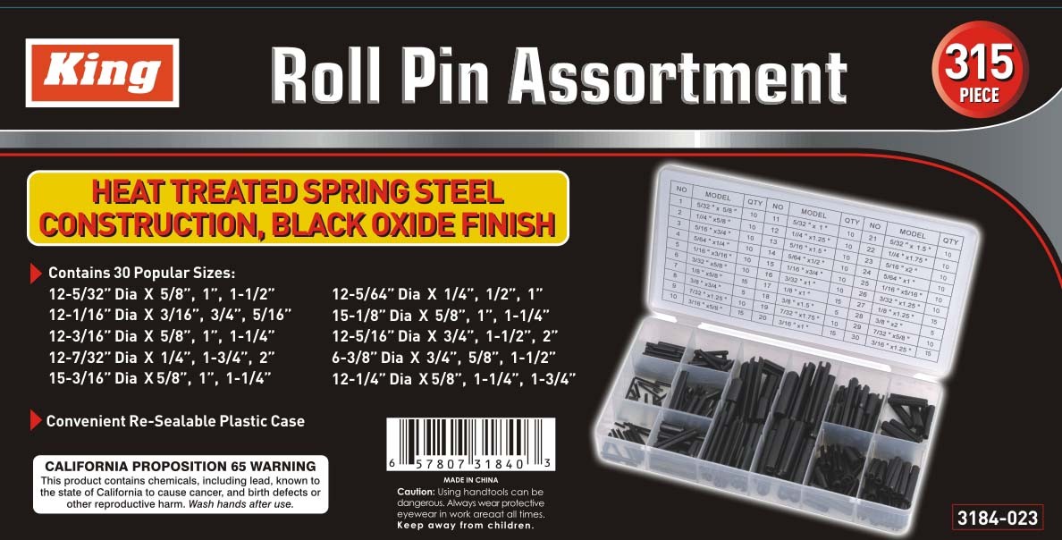 315 Pcs Roll Pin Assortment Set w/ case Roll Pin Parts NEW Tools 30 sizes