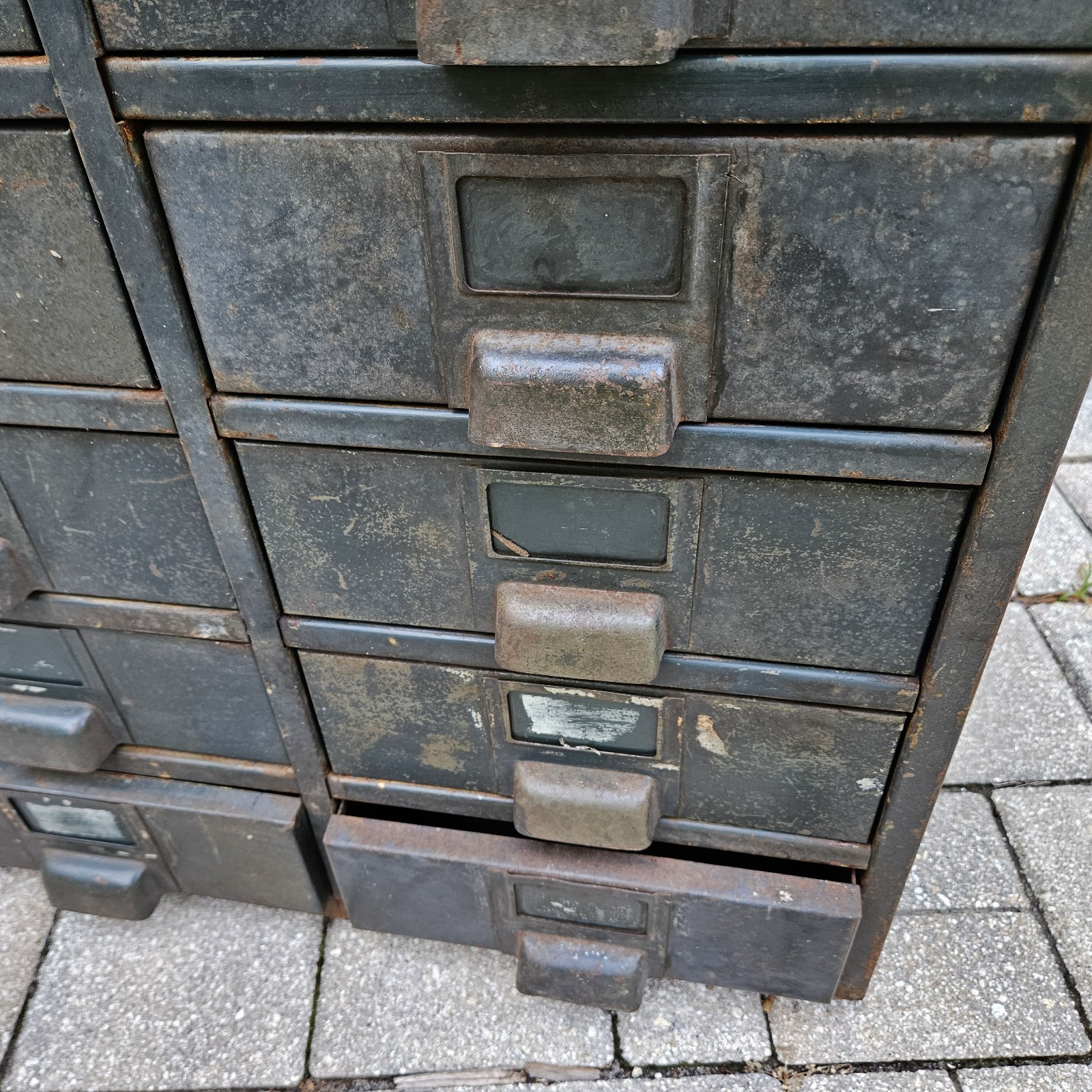 Vintage Hobart Industrial Steel Metal Parts Cabinet Machinist 27-Drawer Green