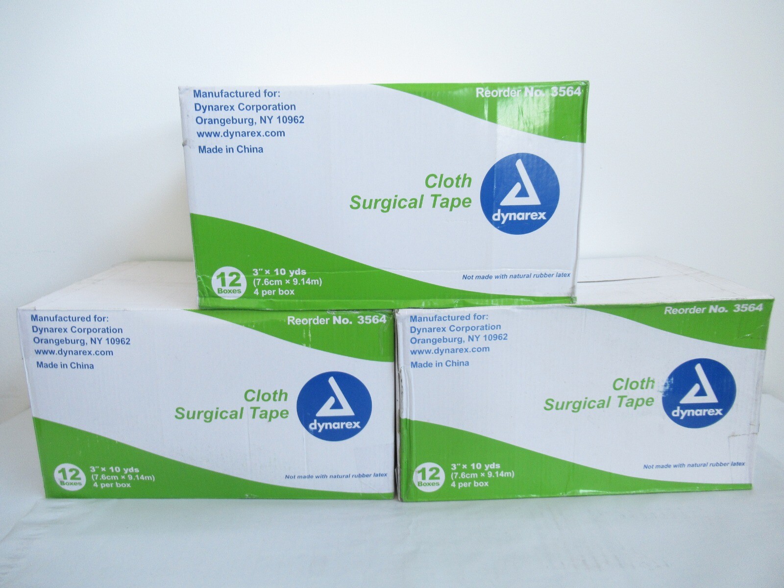 Lot (3) Cases/144 Dynarex 3564 Cloth Surgical Tape 3″ x 10yds 4/BX 12BX/CS