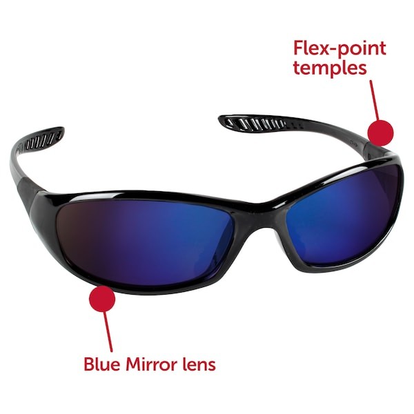 Kleenguard 20543 V40 Hellraiser, Safety Glasses, Anti-Scratch, Blue Lens, Black