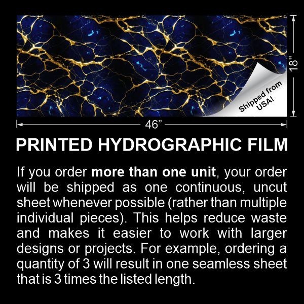 Azure Marble with Gold Veins 42 – 16″ x 48″ Hydrographic Film Hydro Dipping