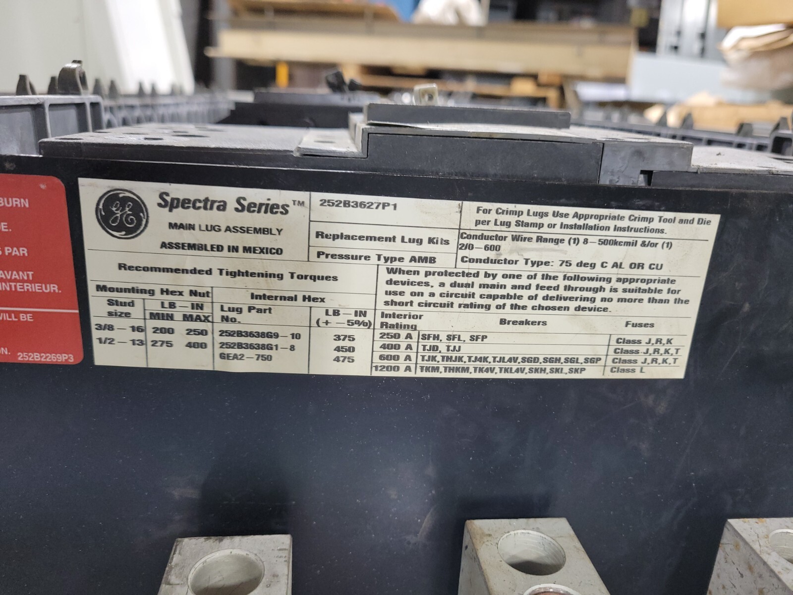 GE General Electric APN Spectra Series Panelboard 600 Amp 208Y/120 VAC 3PH 4W