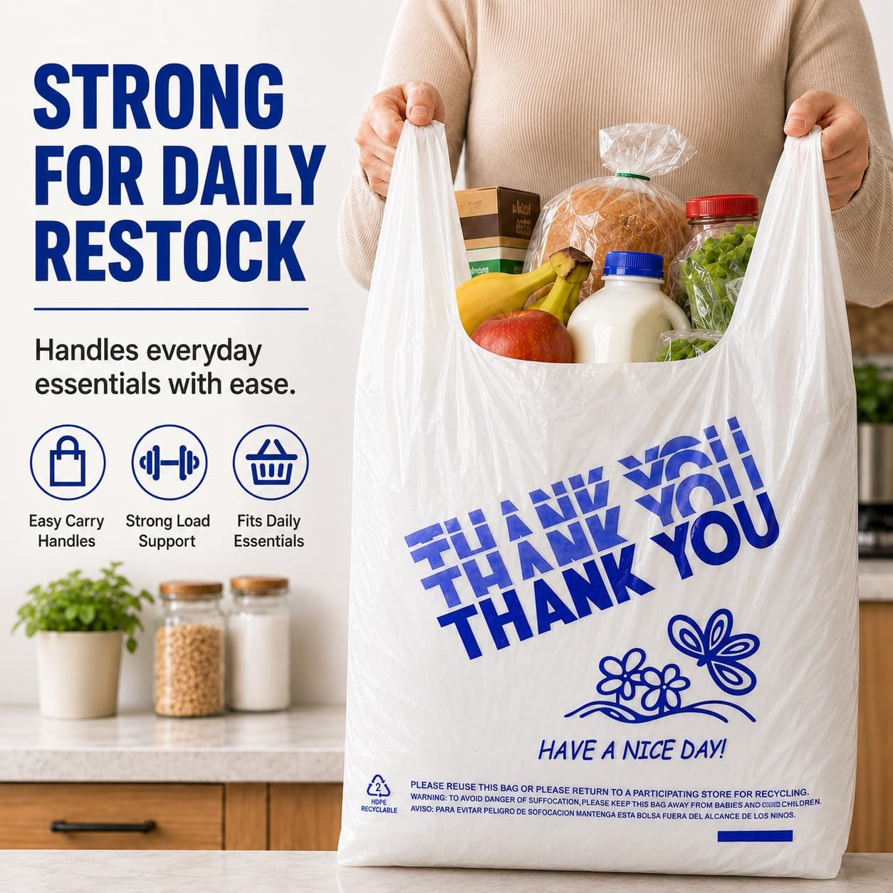 YoYoRain. (1000 Count Thank you bags, Plastic Bags with handle, retail shoppi…