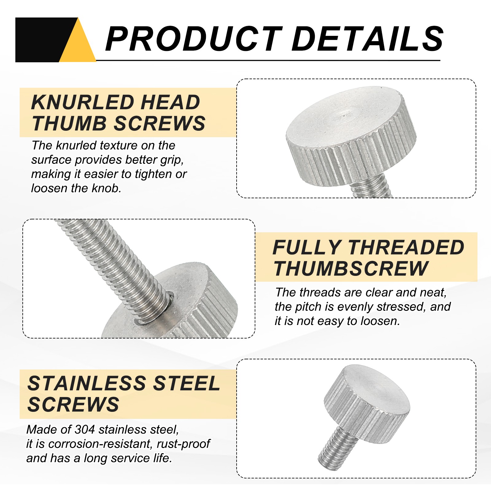 6 PCS M4 x 8mm Flat Knurled Head Thumb Screws for Industry
