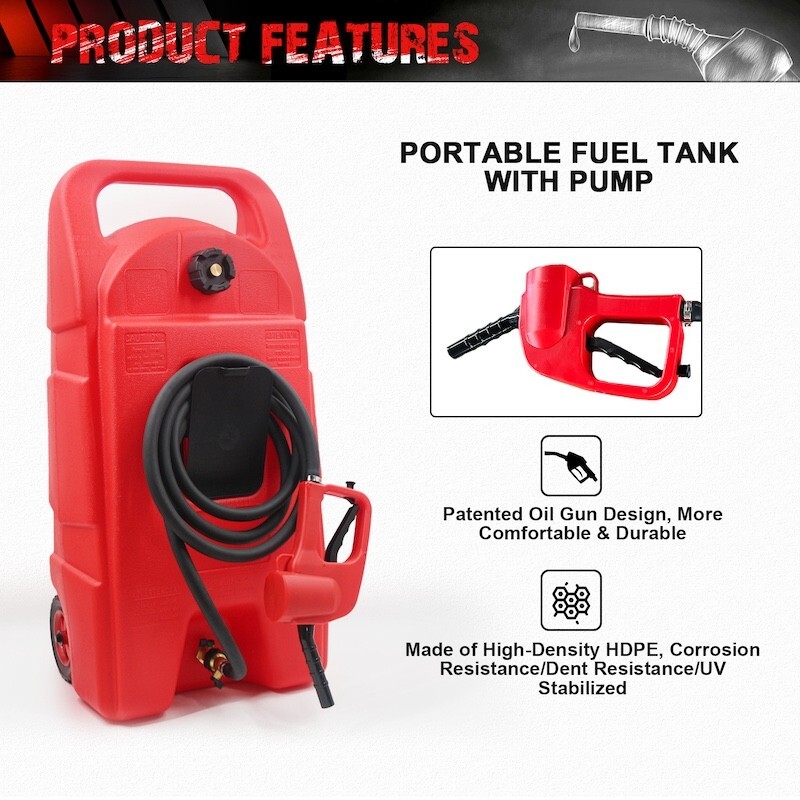 15 Gal HDPE Fuel Caddy Tank w/ Wheels 10ft Hose Hand Pump Gas Diesel Oil Red