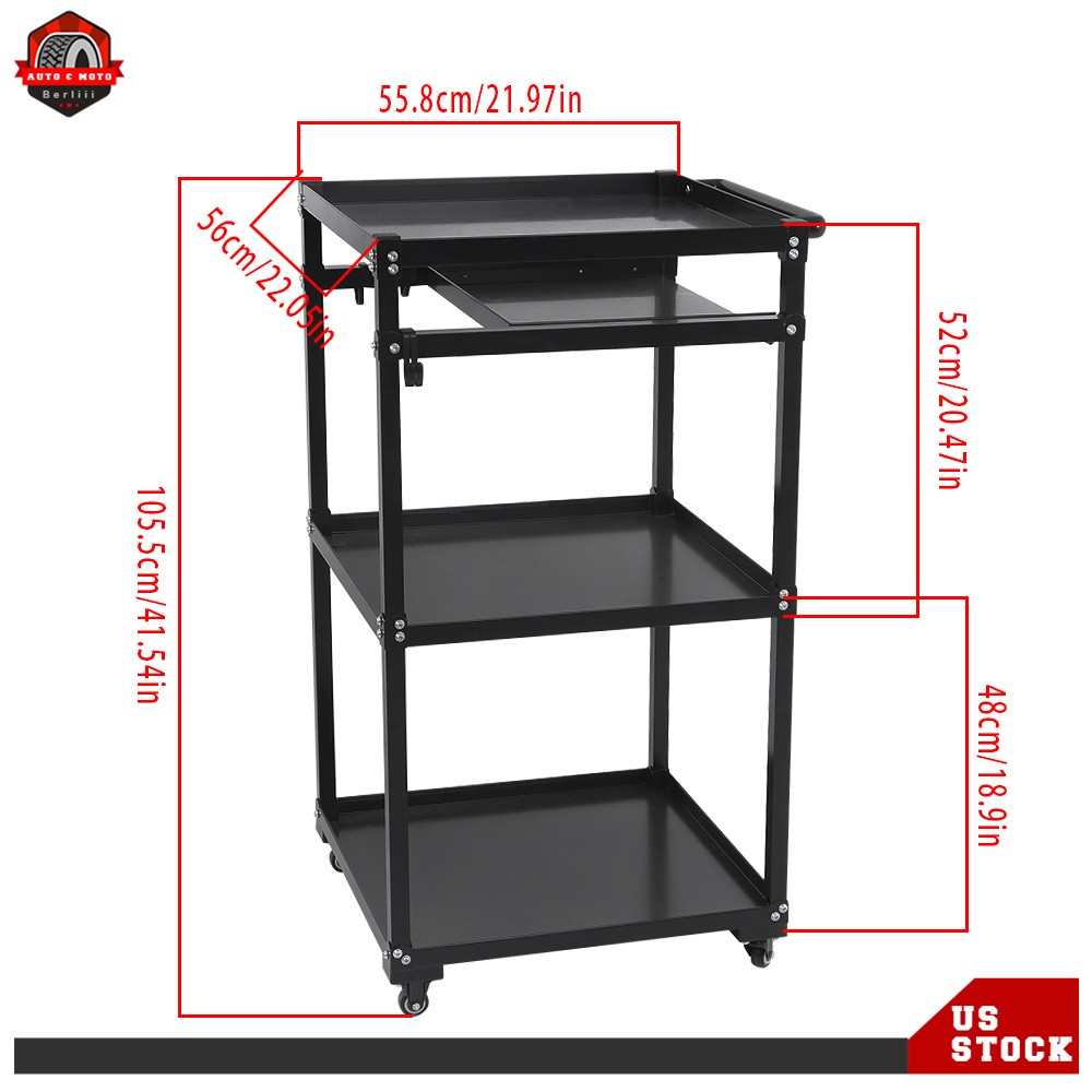 3-layers Av Cart Rolling Projector Cart Shelf Laptop Printer Storage Cabinet