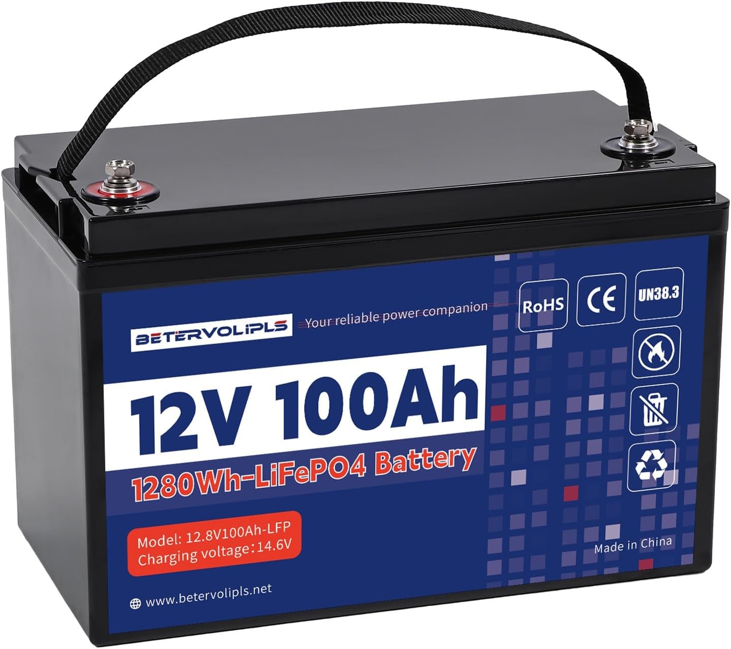 Lithium 12V 100Ah LiFePO4 Battery With Built-in 100A BMS For RV Solar Marine