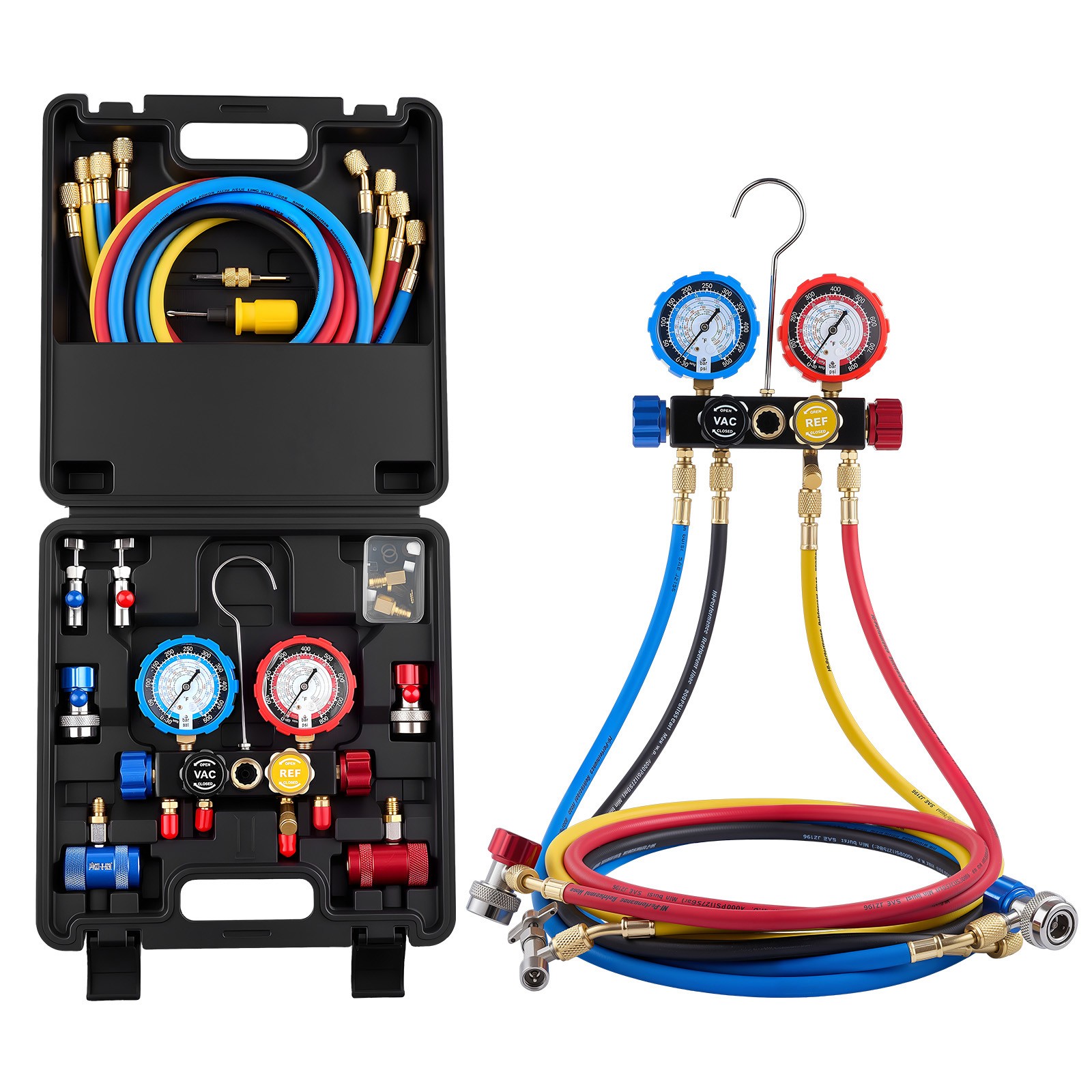 Uimoso 4-Way AC Manifold Gauge Set for R134a R404A R1234yf R22 Refrigerants