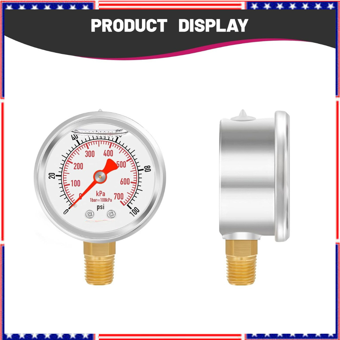 0-100 PSI/kPa Water Pressure Gauge, Glycerin Filled,psi Gauge