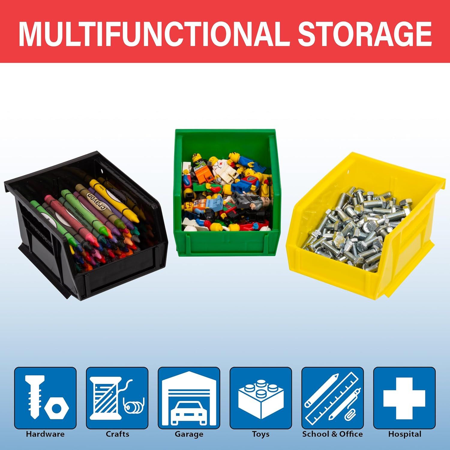 Stackable Red Plastic Storage Bins – 24-Pack for Garage & Pantry Organization