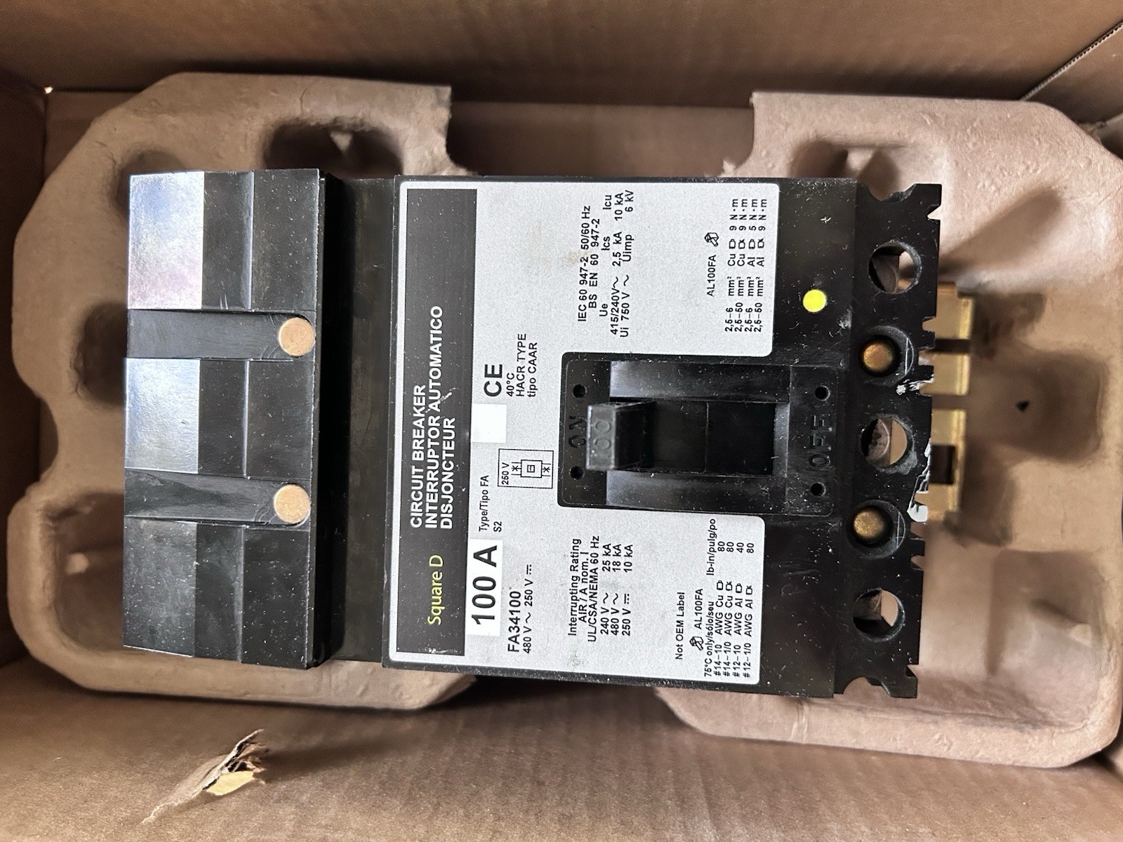 Square D FA34100 480V Circuit Breaker – Black