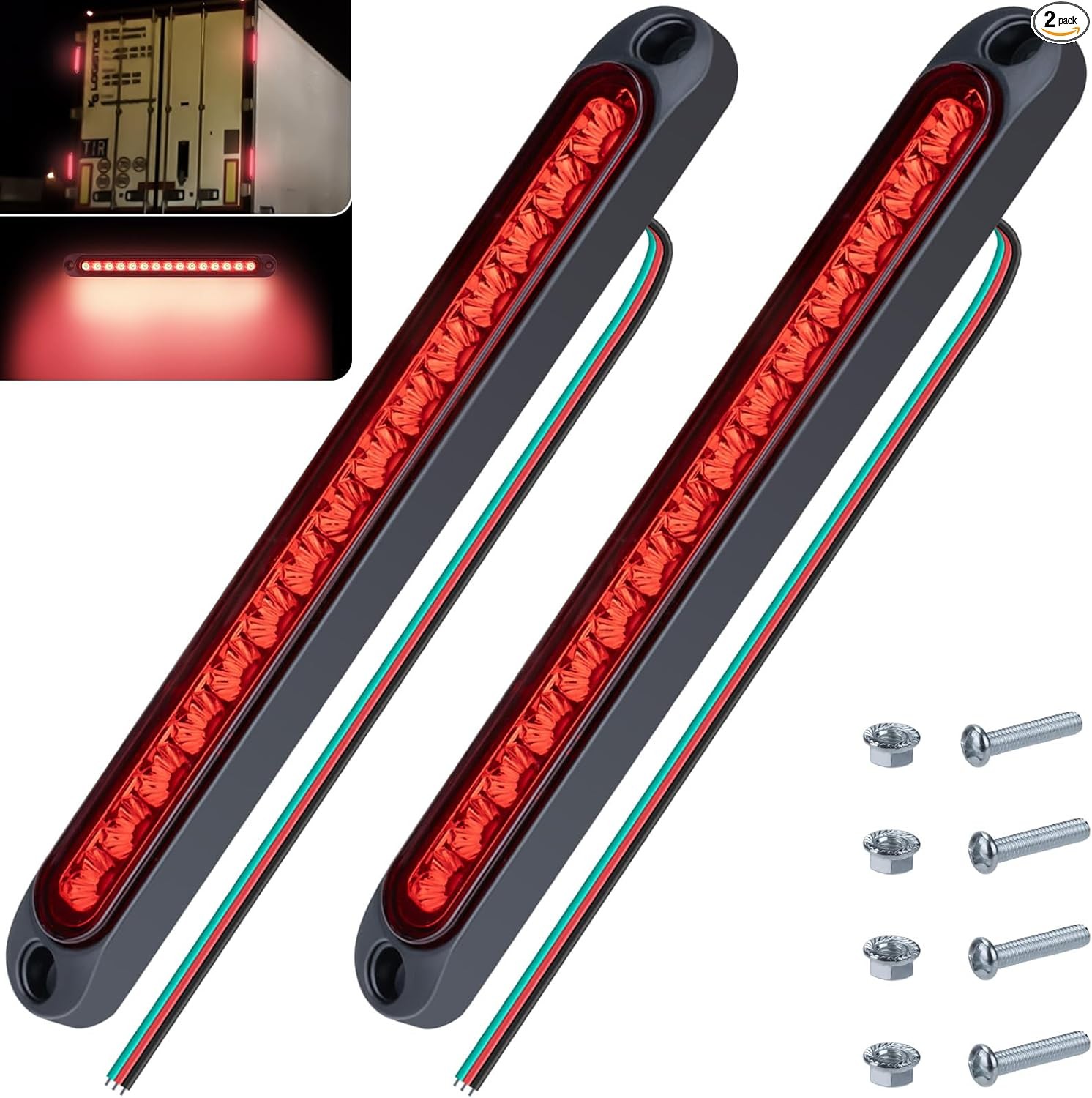 2 PCS Led Trailer Tail Light Bar, 10 Inch 15 Red Led Brake Color: Red – 2 PCS