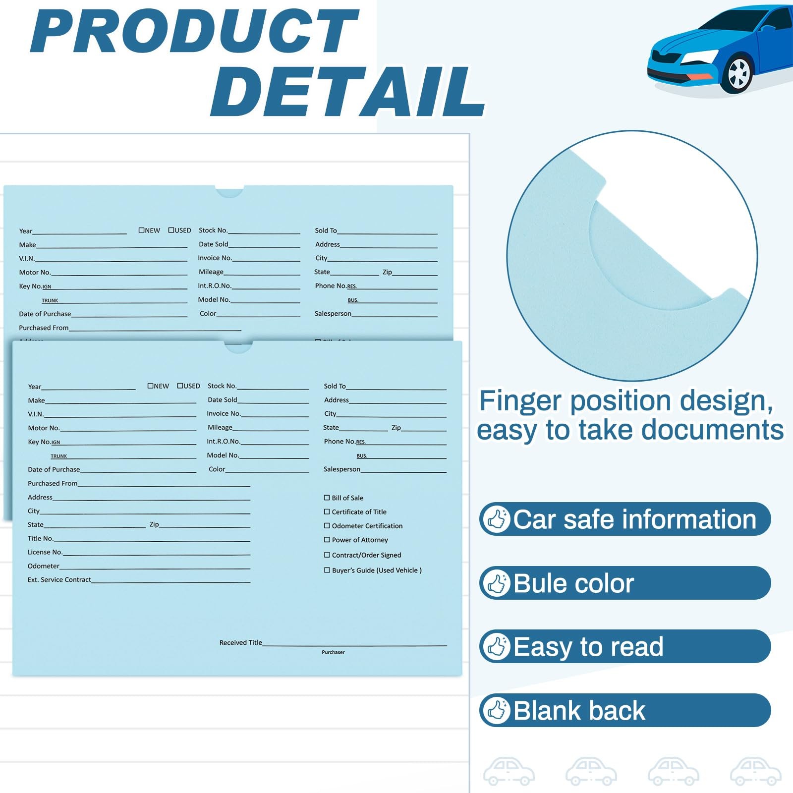 120 Pcs 9×12 Vehicle Dealer Jackets for Car Sales – 32lb Colored Paper