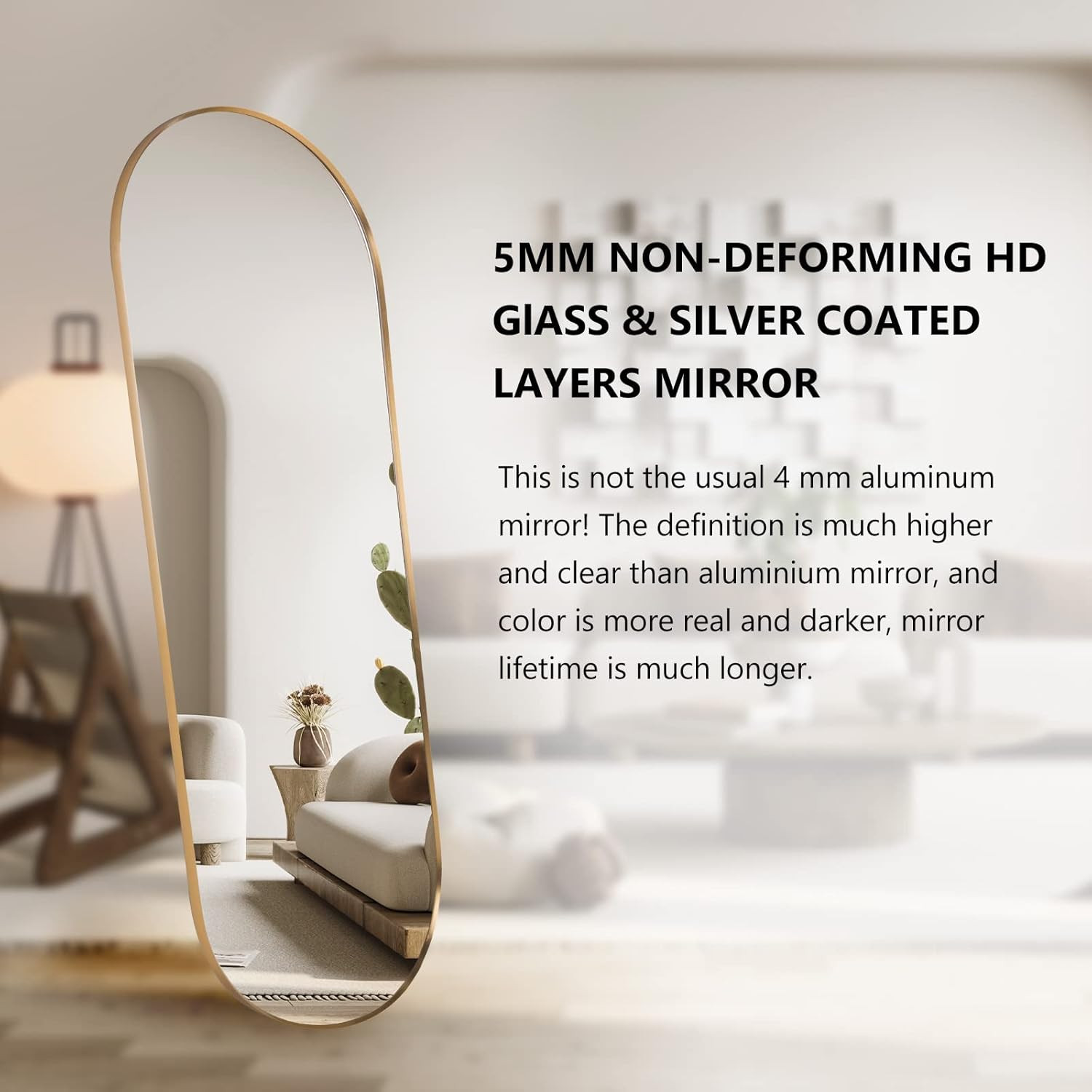 Oval Full Length Mirror, 65″×22″ Wall-Mounted Floor Mirror with Metal Frame, Ult