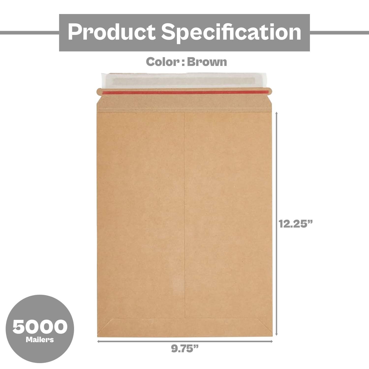 9.75 x 12.25 Kraft Rigid Photo Shipping Flats Slef Seal Envelopes Mailers 5000