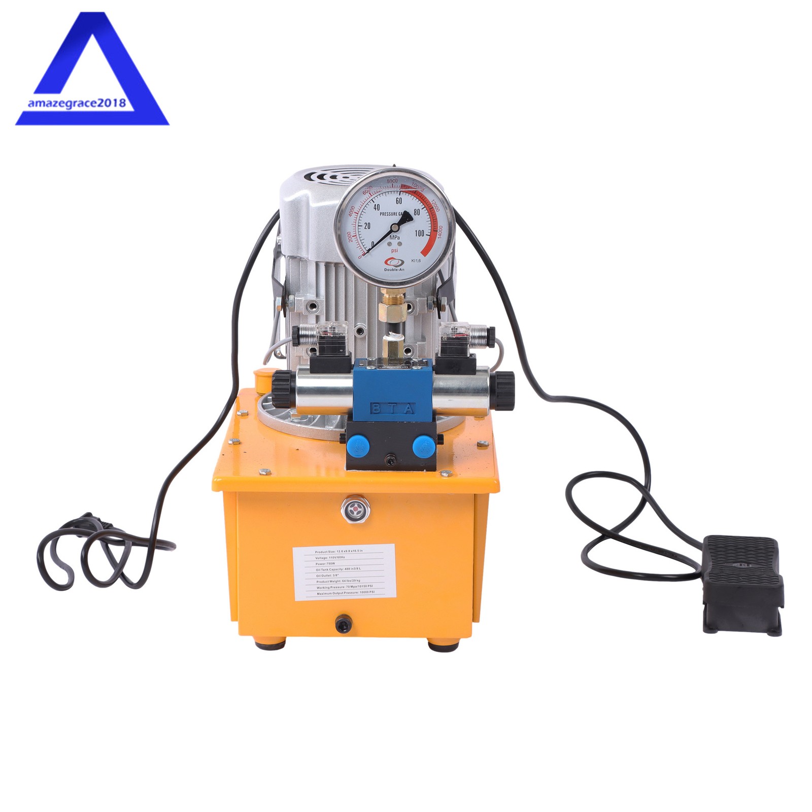 Electric Hydraulic Pump Double Acting Oil Pump 10000 PSI 750W 8L Solenoid Valve