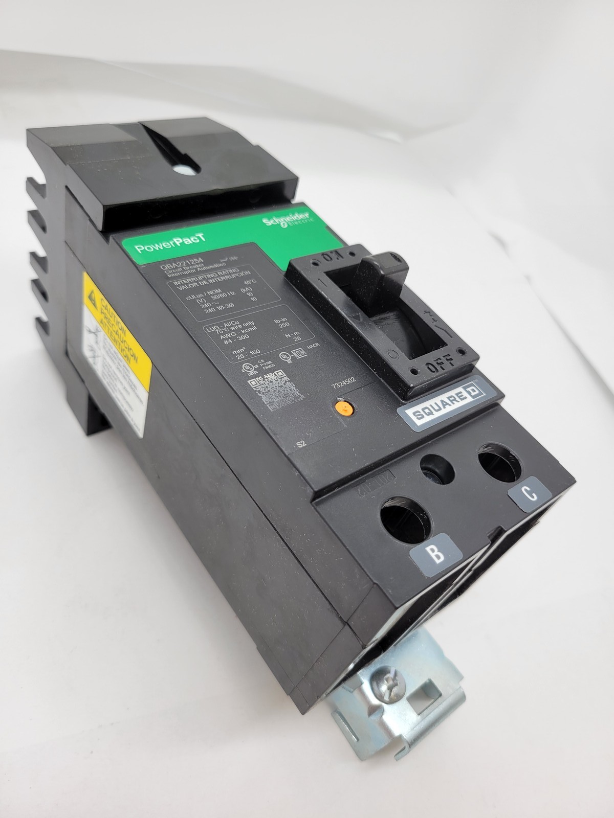 Square D QBA221254 PowerPact I-Line Circuit Breaker 125A 2P 240V 10KA QBA Green