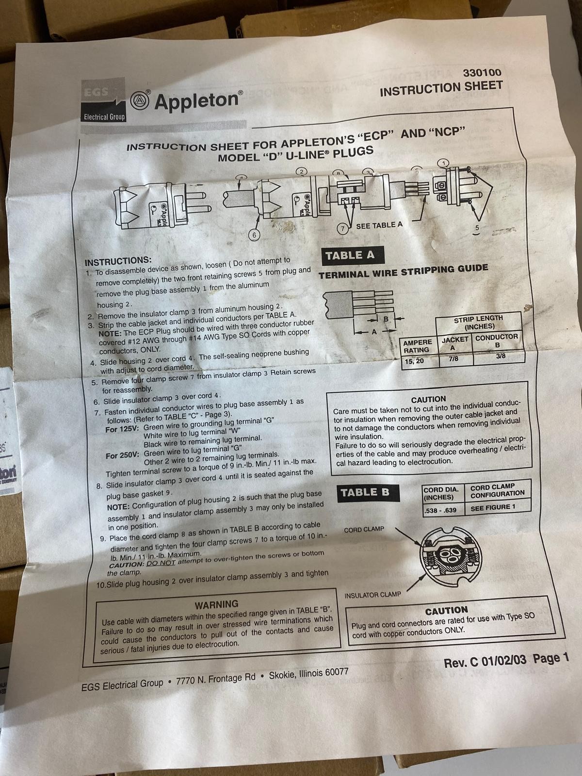 Emerson Appleton ECP-2023 Aluminum 20 Amp 125 VAC U-Line Explosion Proof Plug