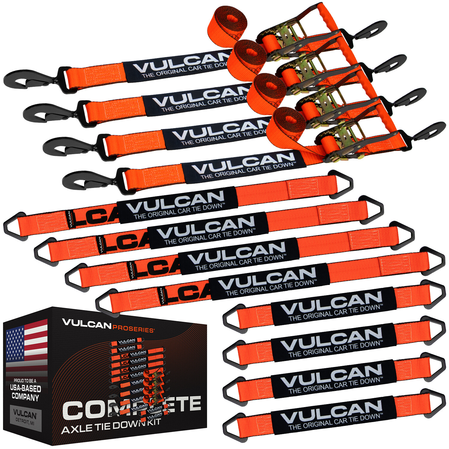 VULCAN PROSeries Orange Axle Strap Tie Down Kit – Snap Hook Ratchet Straps