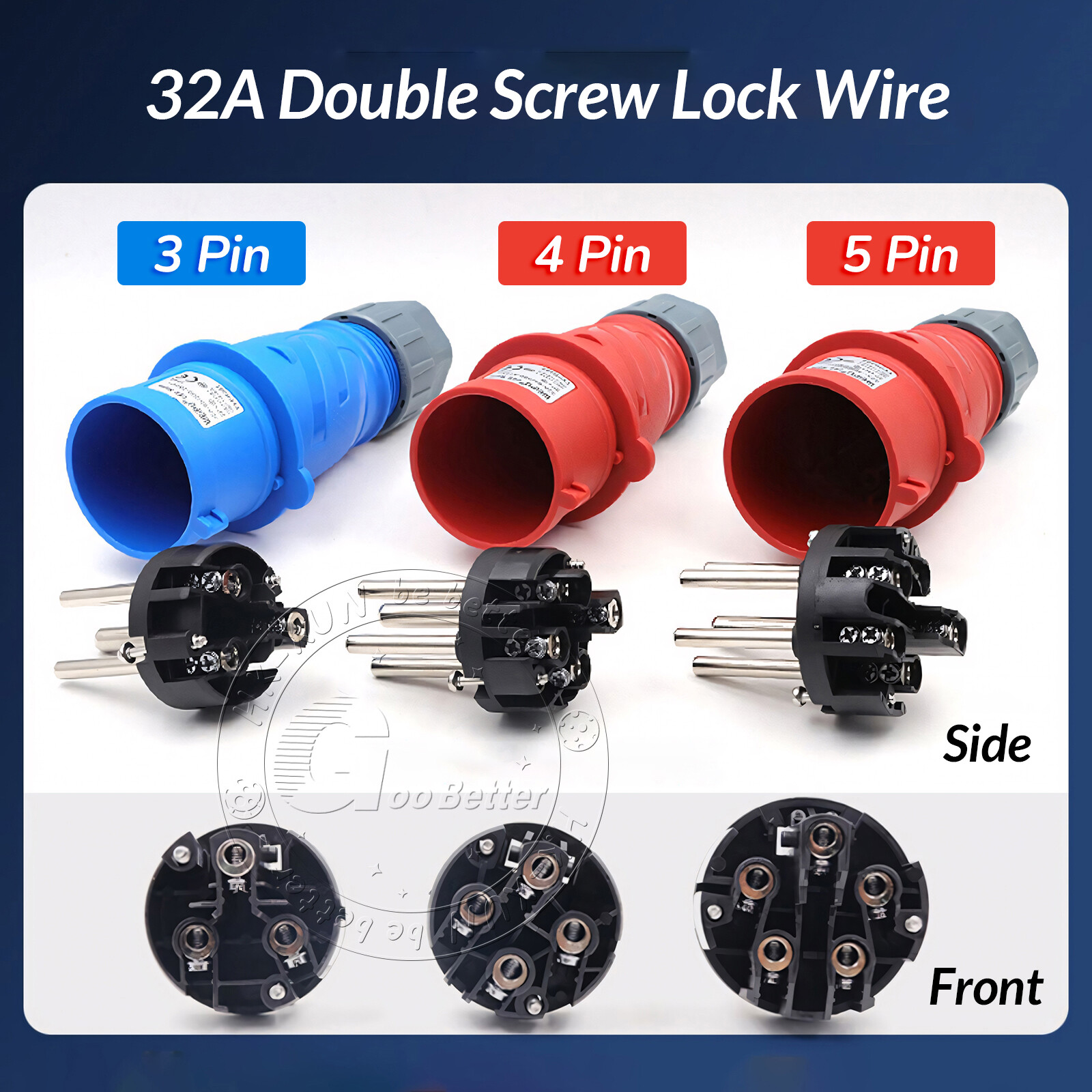 16A 32A 4 PIN RED INDUSTRIAL PLUGS & SOCKETS 3 PHASE 3P+N+E IP44 MALE/FEMALE