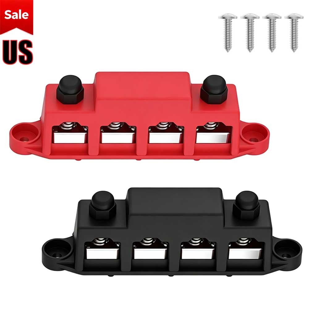 12V 250A Bus Bar Power Distribution Block 4 x 3/8″ Studs Battery Terminal Block