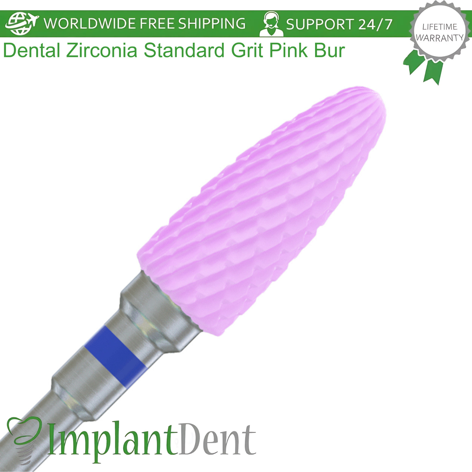 Dental Zirconia Bur Standard Grit Pink Cross Cut Cone 6420501 Ø6.0mm x 14.5mm