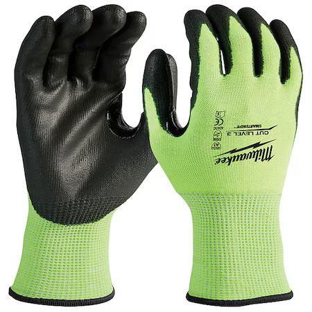 Milwaukee Tool 48-73-8932 High Visibility Cut Level 3 Polyurethane Dipped – L,