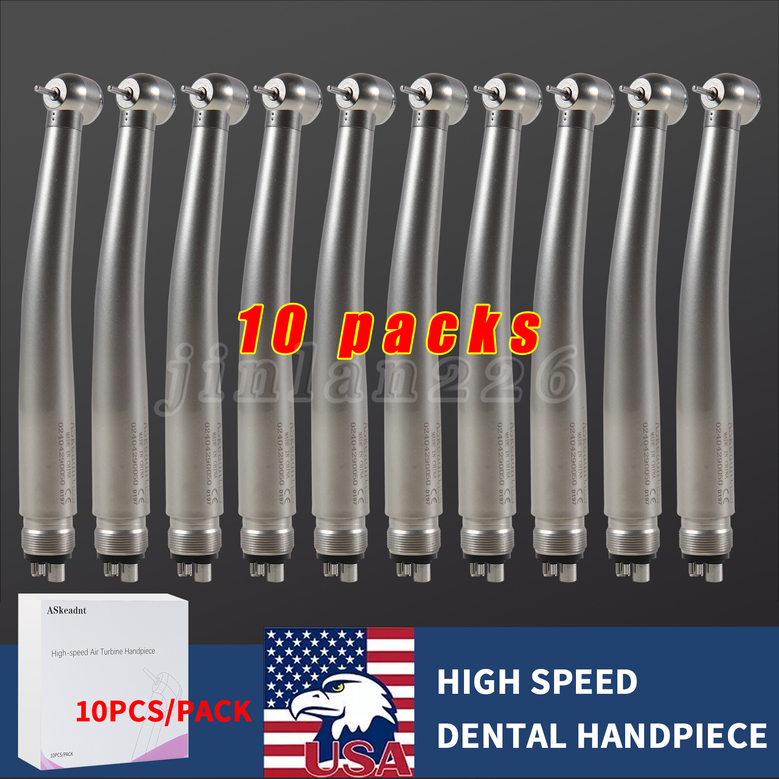 10 PCS ADA4 NSK Style Dental High Speed Handpiece Push Button 4Holes Air Turbine