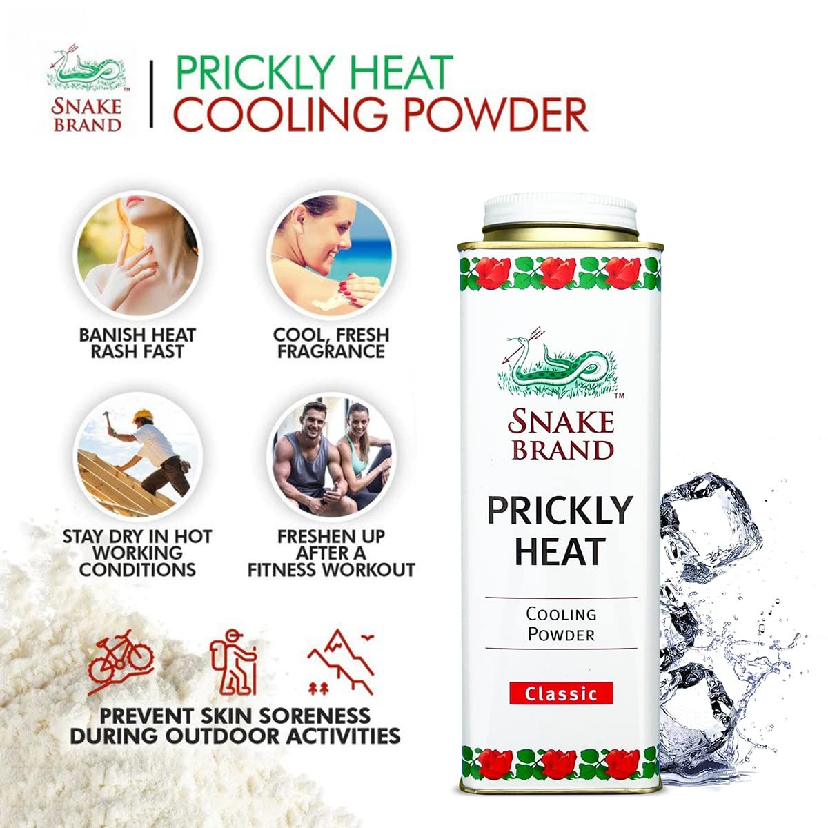 Snake Brand Prickly Heat Cooling Powder For Everyday Use – Anti-Chafing Heat