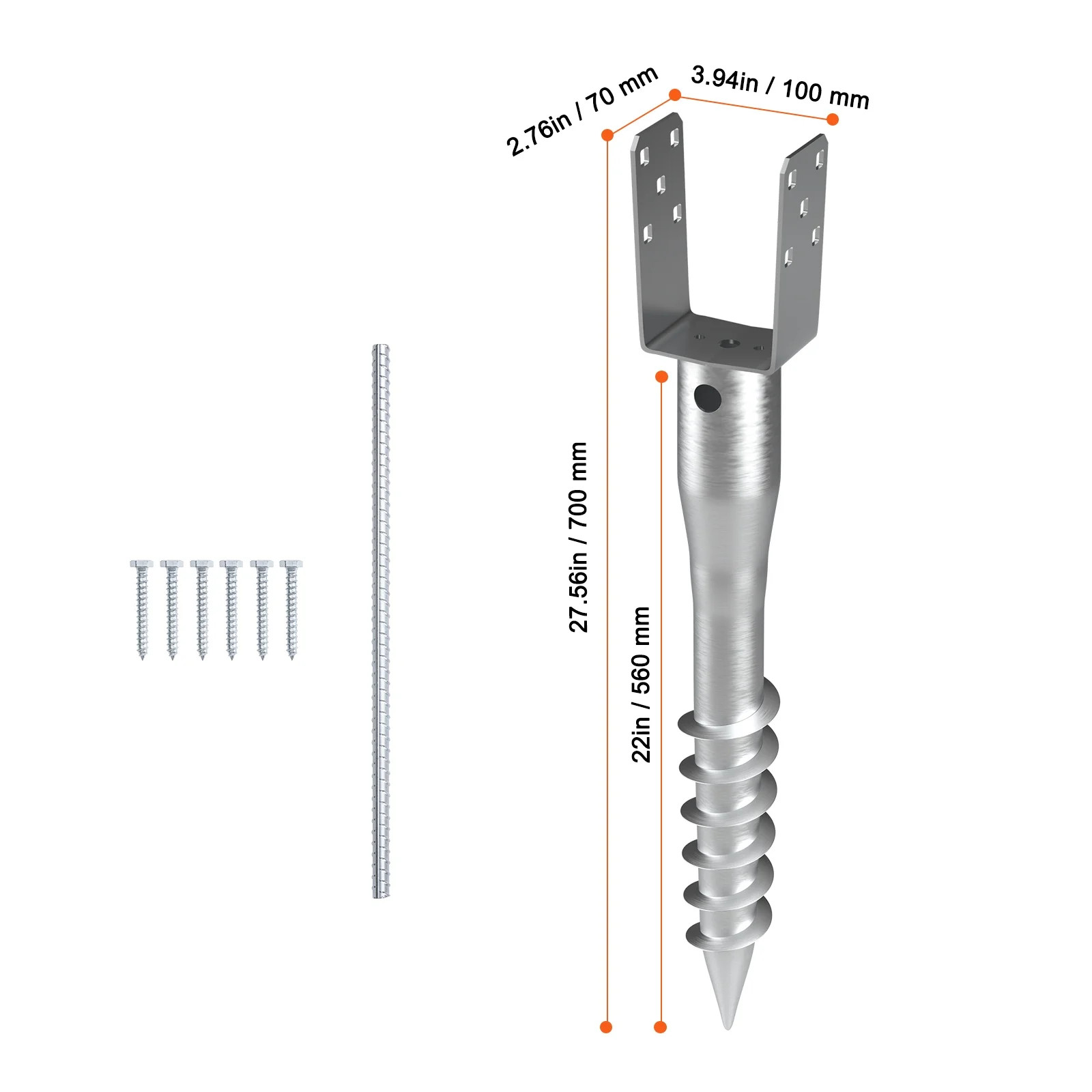 1 Pack 3.94 x 2.76 x 27.56 in No Dig Ground Anchor DIY Screw in Post Stake