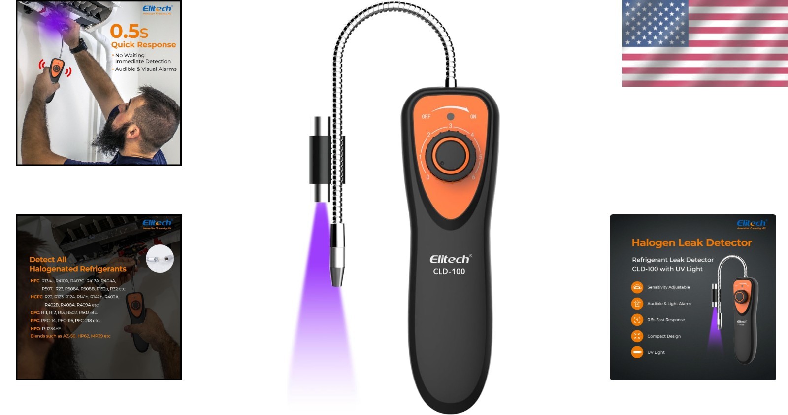 Durable Battery-Powered CLD-100 Refrigerant Leak Detector with Flexible Probe