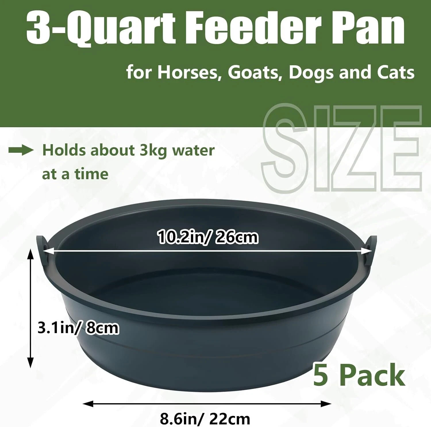 5 Pcs Feeder Pan, 3 Quart Ox Tendon Feed Pan Utility Horse Feed Bucket Rubber