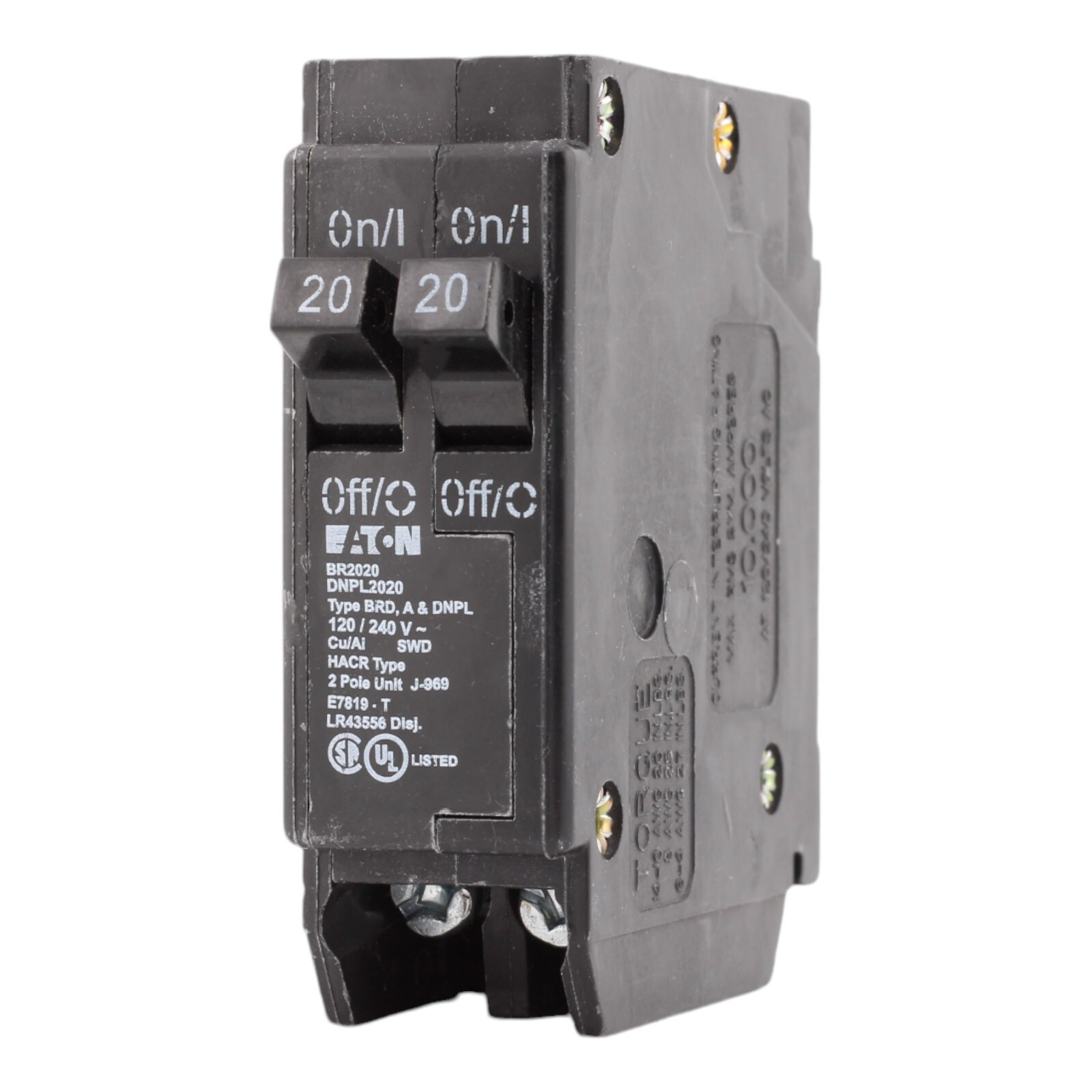 NEW Eaton BR2020 20 Amp Double Pole 240V Plug-In Standard Trip Circuit Breaker