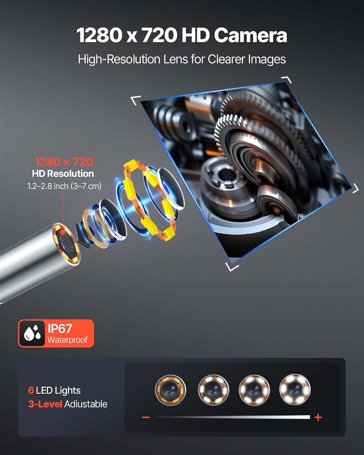 4.9FT 4-Way Articulating Endoscope with Light, 1080P HD Borescope Camera