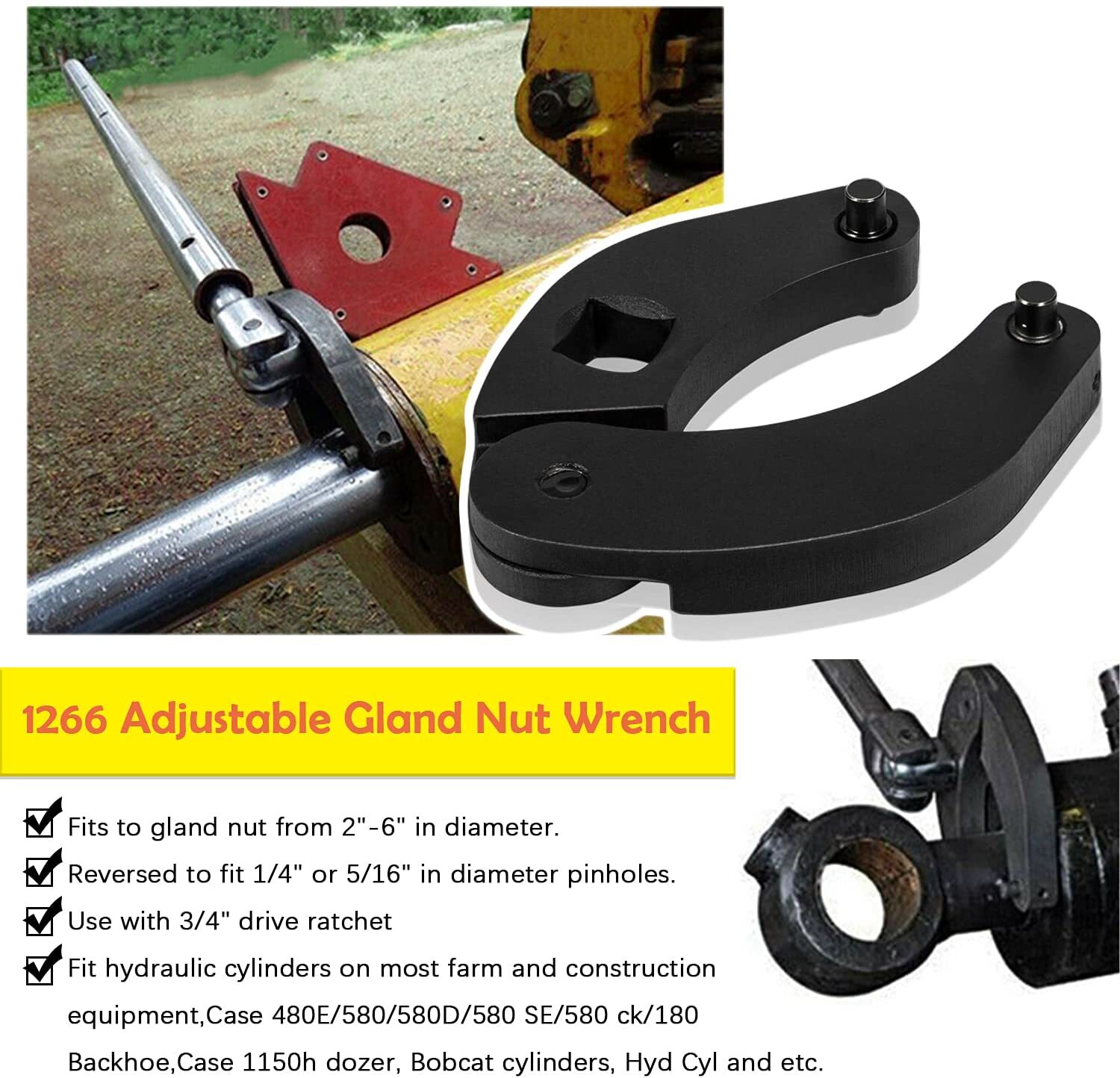 1266 & 7463 Gland Nut Wrench for Hydraulic Cylinder Nuts 2″ to 6″, 1″ to 3-3/4″