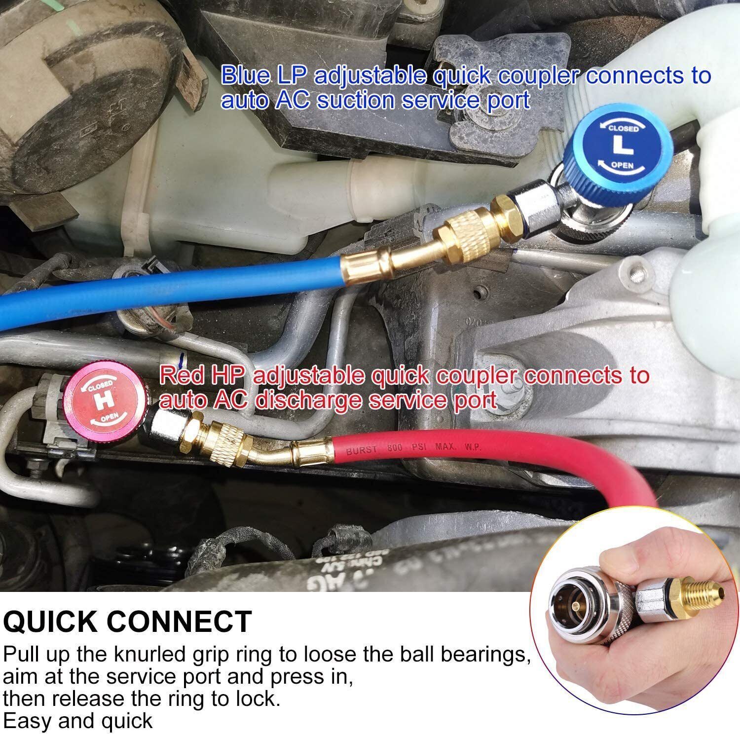 AC High Low Side Quick Connector Adapter Fitting Coupler Kit For Car AC 1/4″ SAE