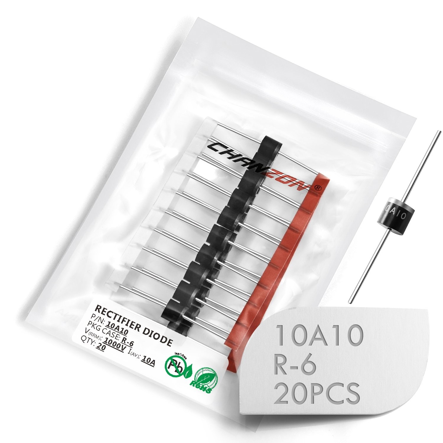 (20 Pcs) 10A10 Rectifier Diode 10A 1000V R-6 Axial 10 Amp 1000 Volt Electroni…