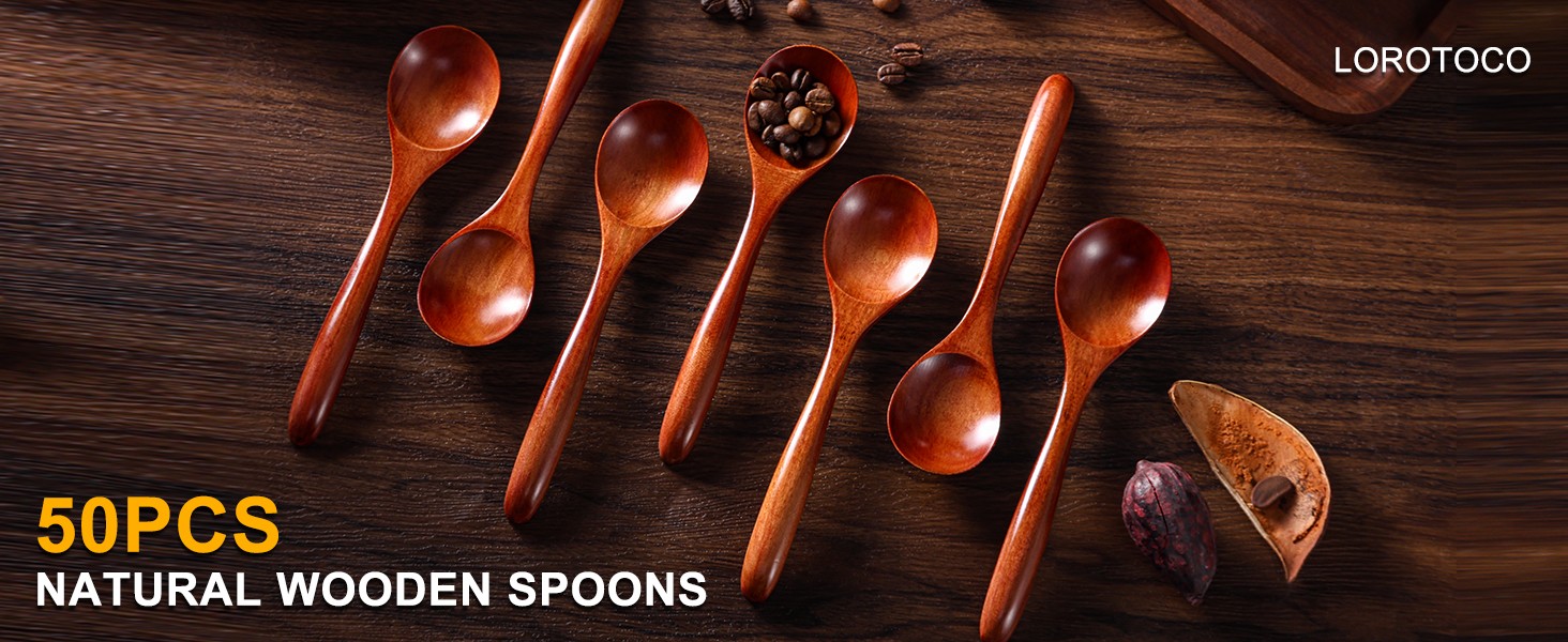 50PCS Small Wooden Spoons 6.7″ Soup Spoons Bulk for Eating with Stirring &