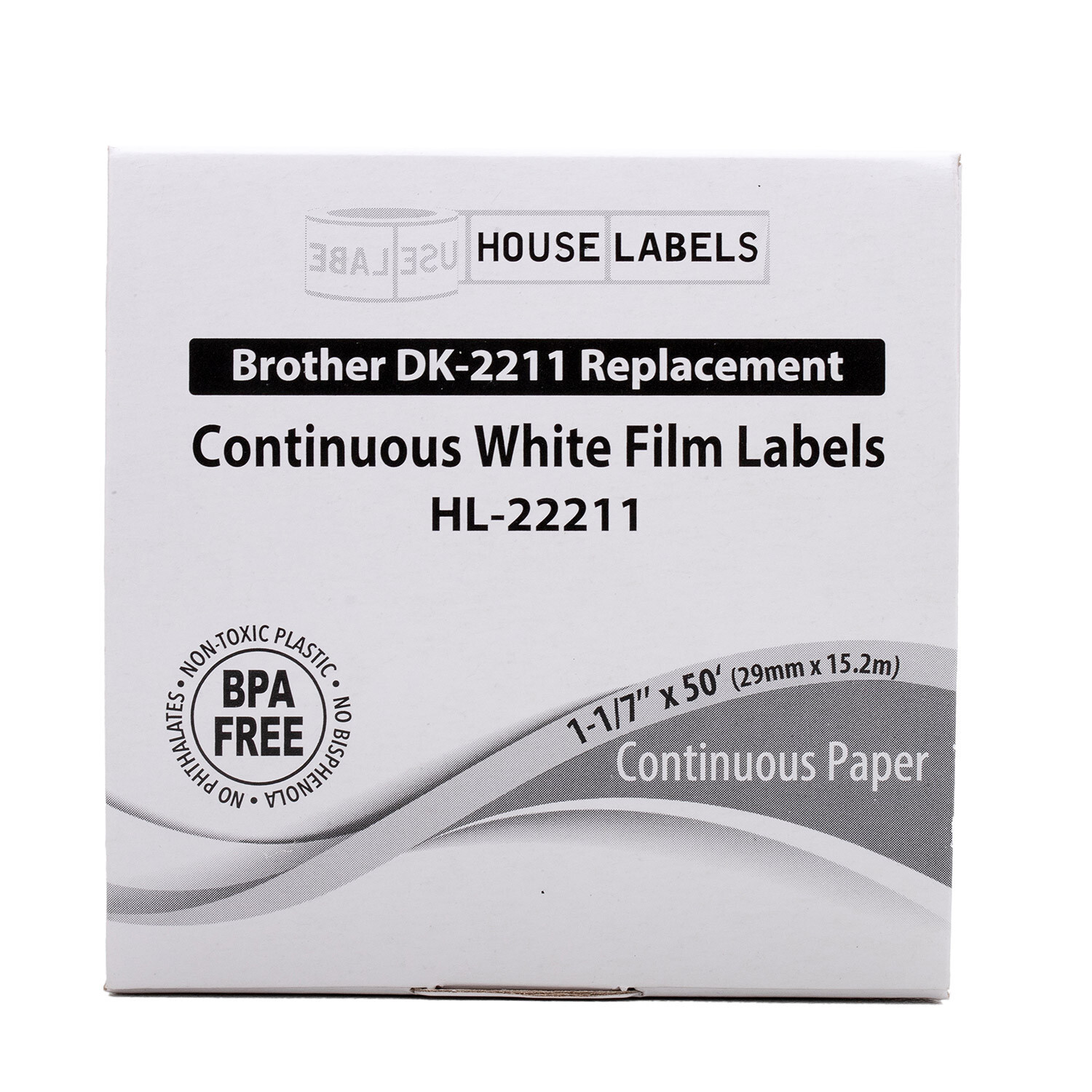Non-OEM BROTHER DK-2211 1-1/7″ x 50 feet White Film 1 Roll + 1 Cartridge