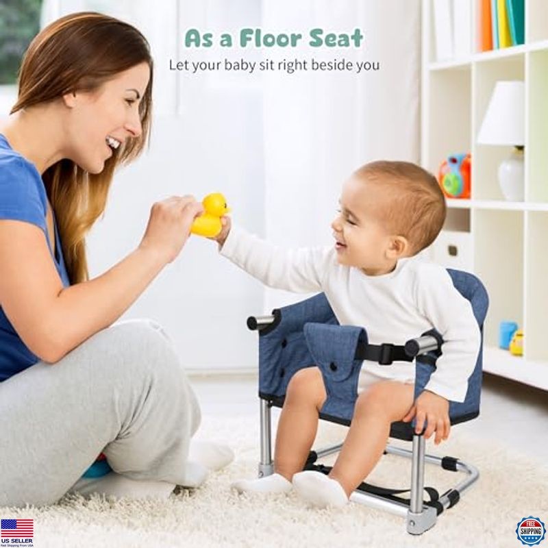 Navy Blue Portable Toddler Booster Seat – Adjustable Height, Safety Buckle,