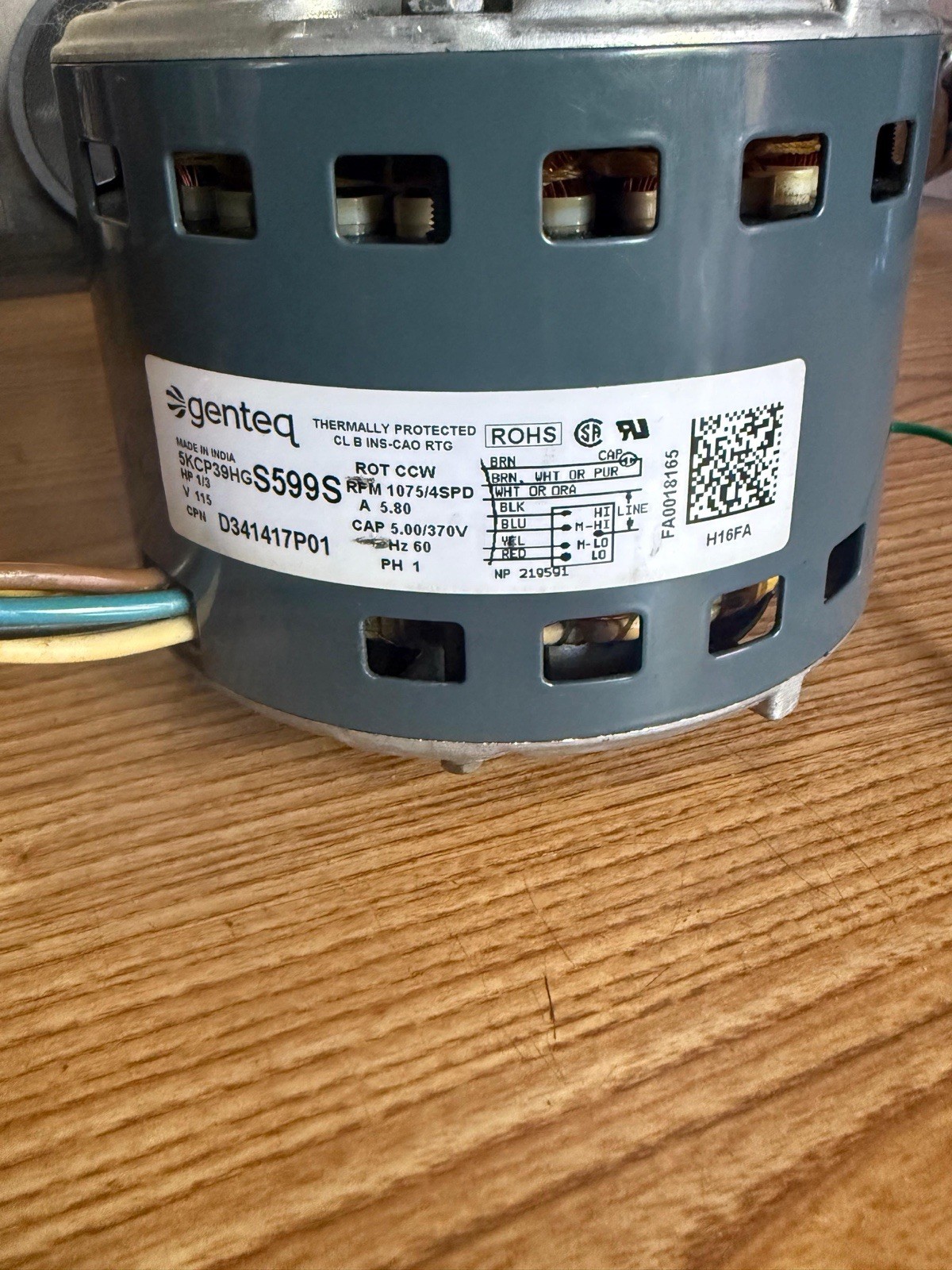 Genteq 5KCP39HG S599S HVAC Motor 115V 5.80A 1 Phase Thermally Prot