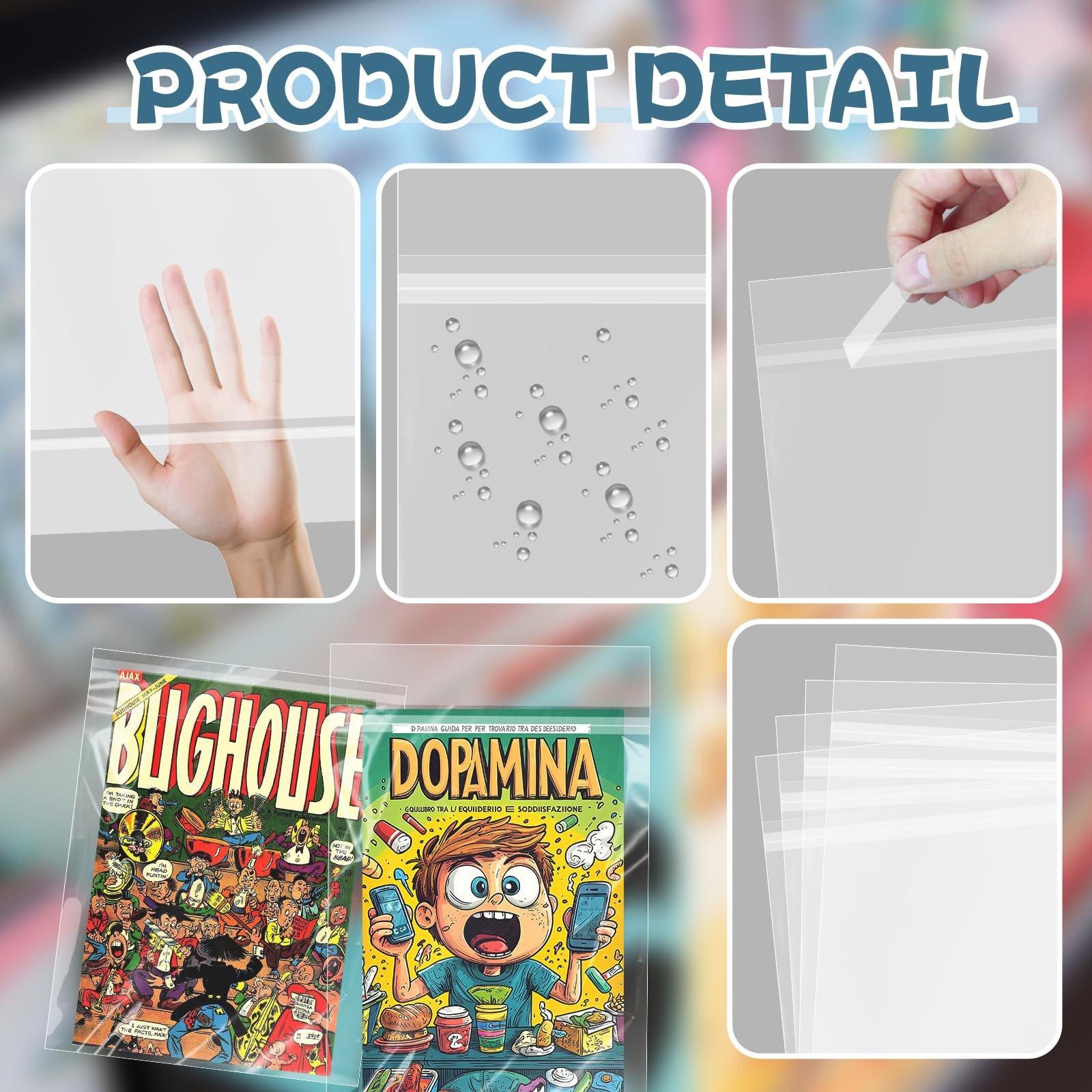 VOKOY 100 Pack Resealable Current Size Comic Book Bags, Crystal Clear Self Se…