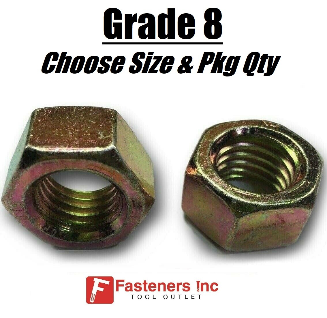 Zinc Plated Grade 8 Steel Hex Nuts Yellow Finished Nuts – 1/4″ to 2-1/2″
