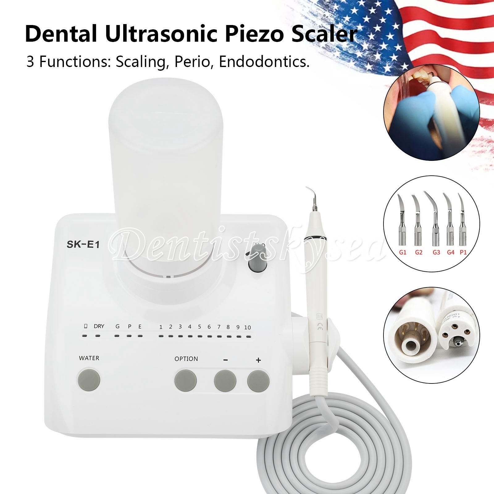 US Cavitron Dental Ultrasonic Scaler fit EMS + LED Handpiece+Tips+Bottle SK-A8